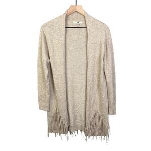 Ya Los Angeles Womens Longline Beige Fringed Tassel Hem Cardigan Westen Cozy O/S